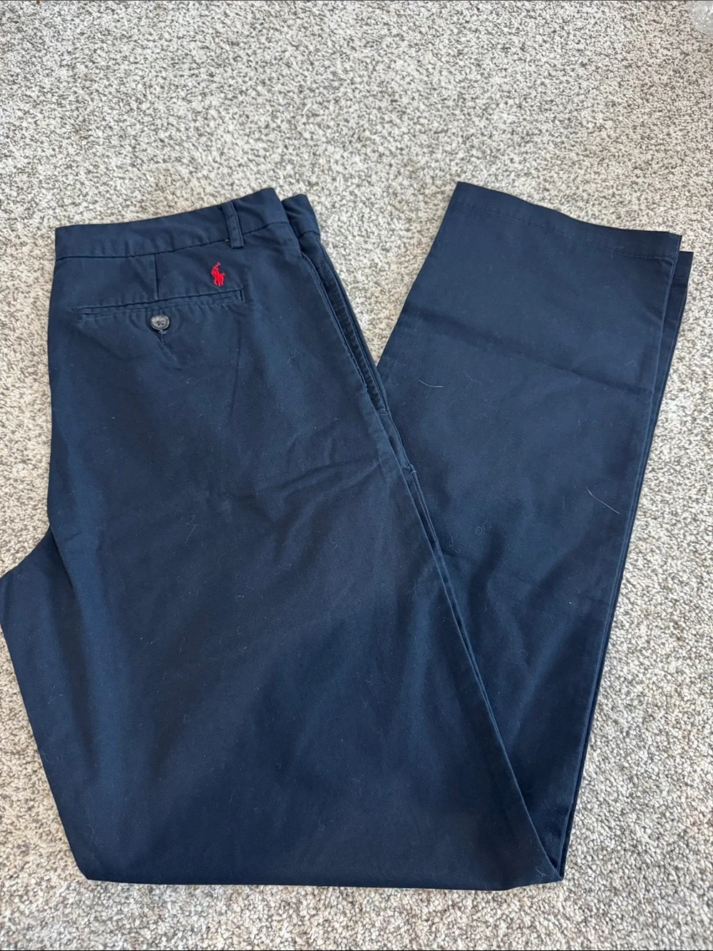 Ralph Lauren Navy Blue Men’s Chino Pants with Red Pony Logo
